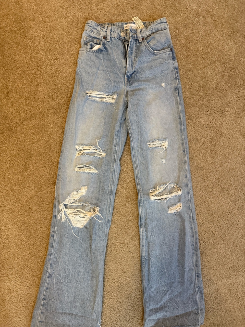 Zara high rise ripped flare fit trf jeans